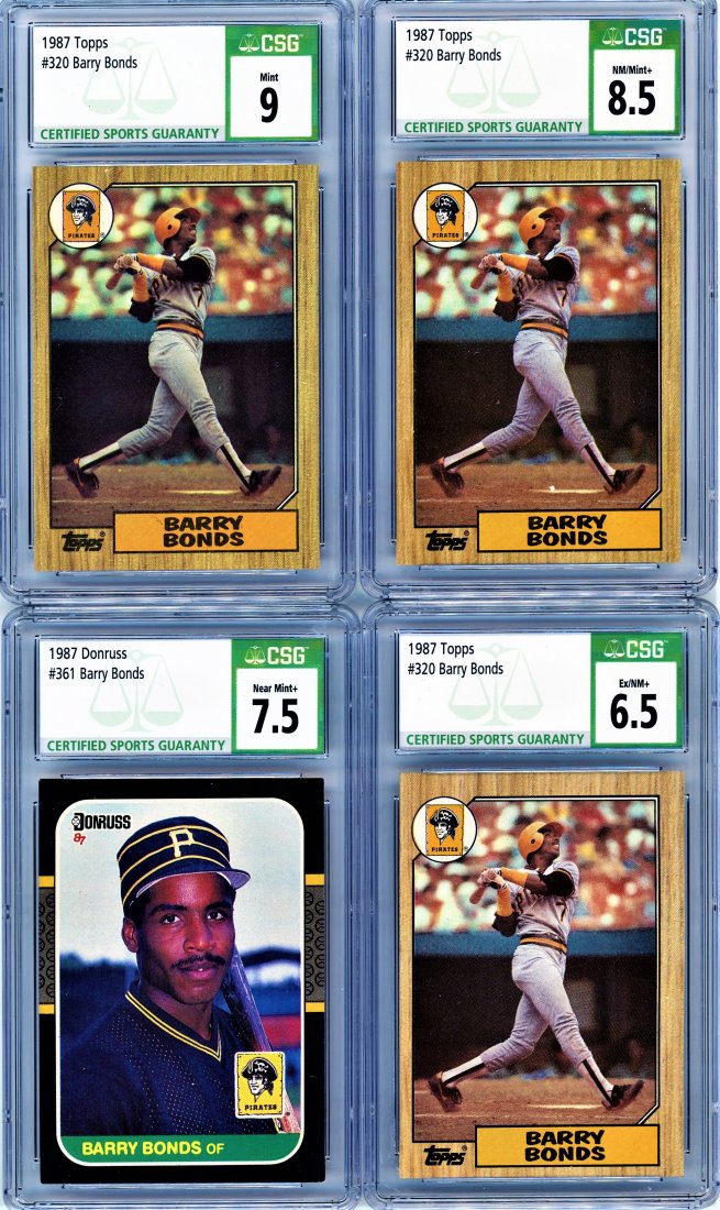 LOT OF 5 1987 DONRUSS AND TOPPS BARRY BONDS CSG GRADED (1 of 4)