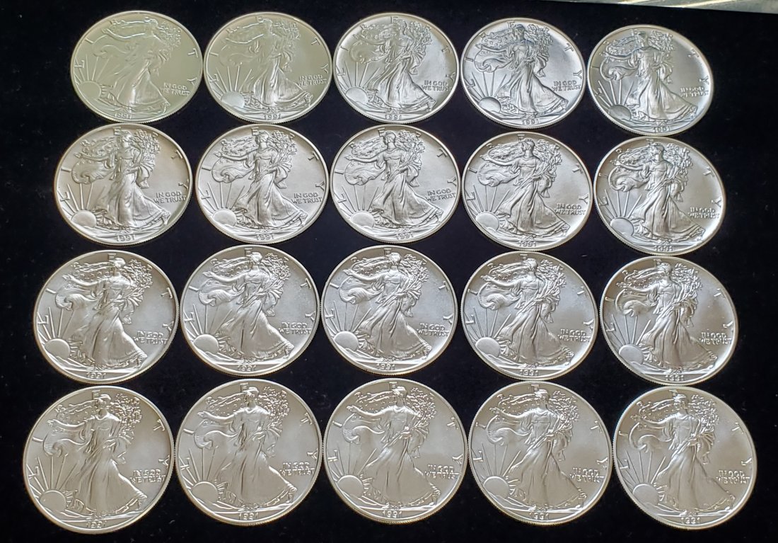 1991 Silver Eagle Full Roll 20 Coins (1 of 6)