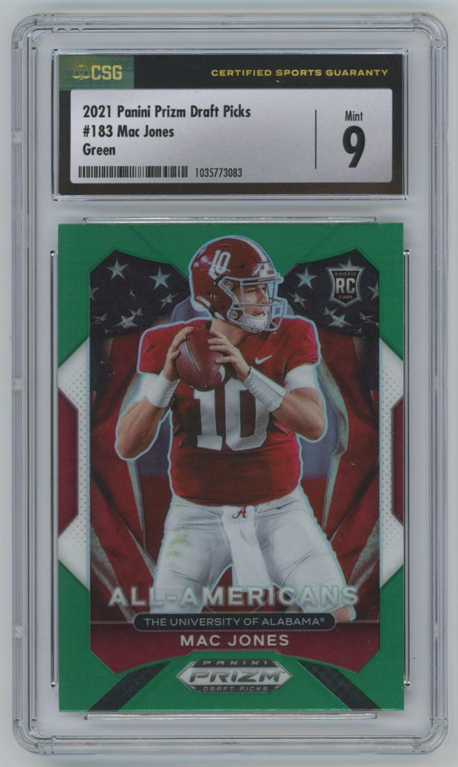 2021 Panini Prizm Draft Picks Mac Jones Rookie GREEN #18 CSG 9 (1 of 2)