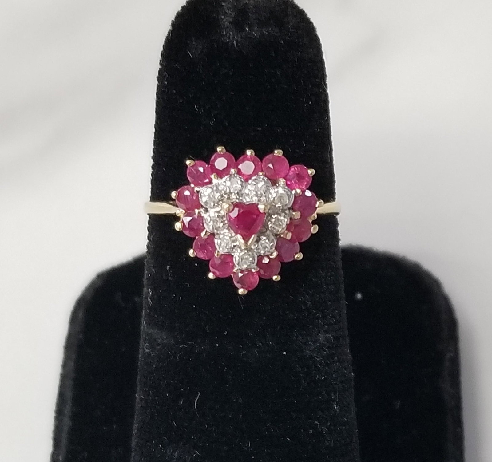 14K Gold Heart Ruby and Diamond Cluster Ring (1 of 5)
