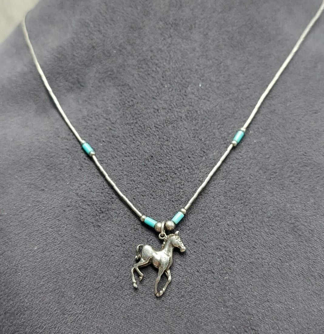 Vintage Native American Silver & Turquoise Necklace with Pony Charm (1 of 4)