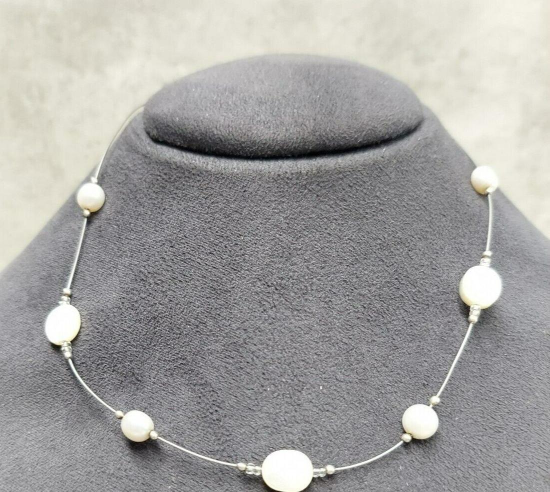 Sterling Silver 16" Wire Necklace Silpada White Pearl (1 of 4)