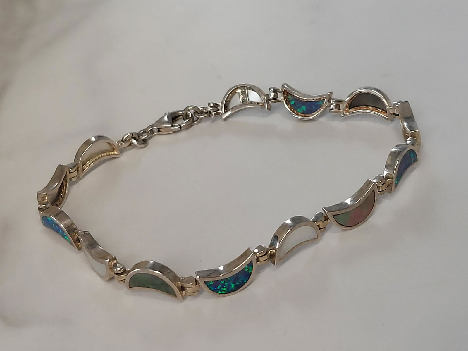 Sterling Silver Opal / Mother of Pearl Moon Bracelet WK (1 of 4)