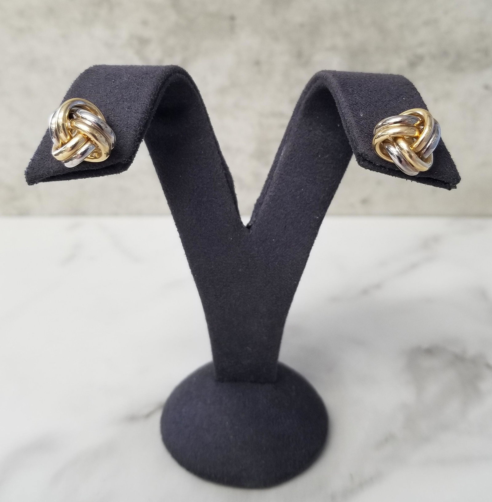 14K 2-Tone Gold Ridged Knot Ribbon Post Earrings (1 of 6)