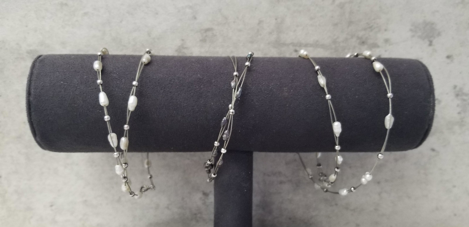 Set of 3 Sterling Silver Baroque Pearl Choker Necklaces/Bracelets: This is a set of 3 Sterling Silver Wire Baroque Pearl & Bead Choker Necklaces or Bracelets. They can be worn either way! Each measures 16" and weighs 8.9g.