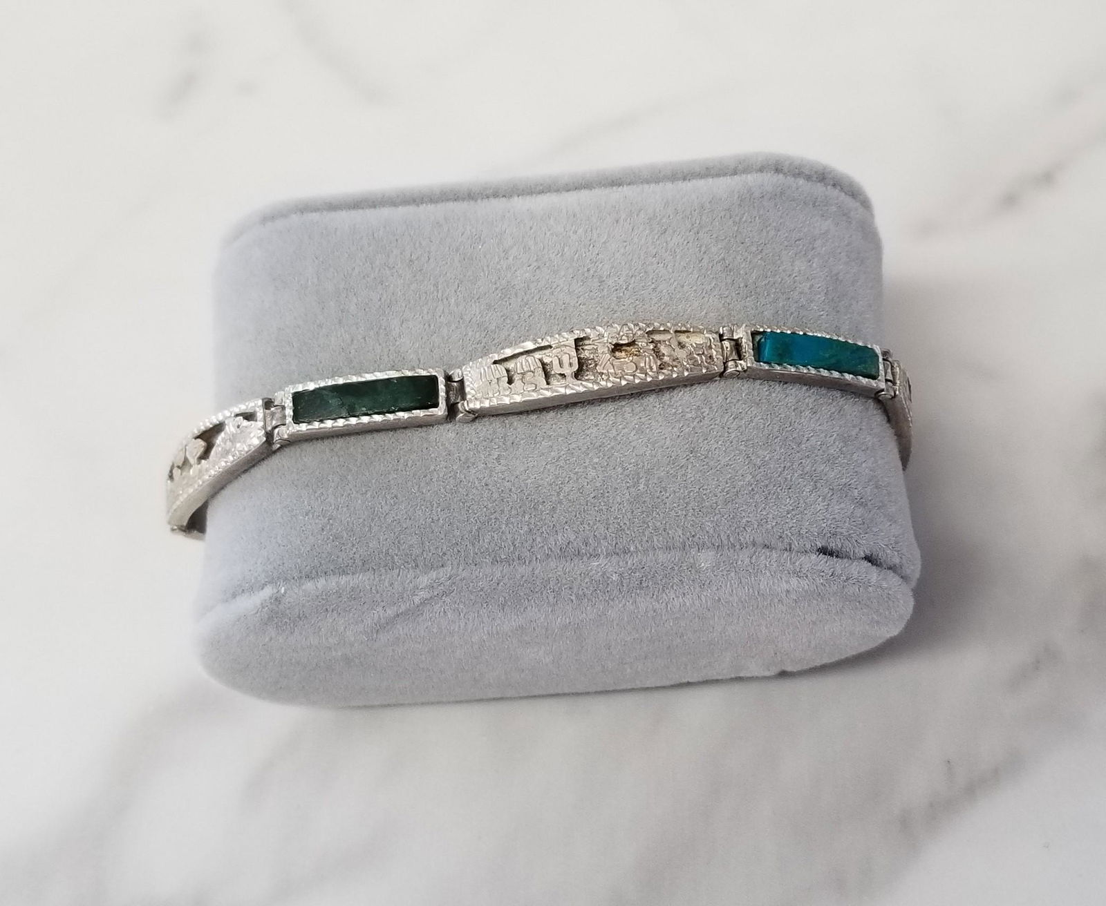 Silver & Turquoise Panel Link Bracelet Southwest Design (1 of 10)