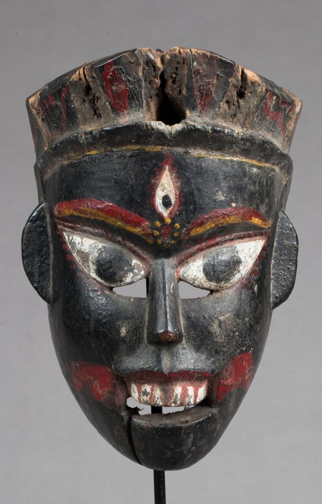 Nepalese mask: Hard polychrome wood, ancient patina. Rajbansi TeraÃ¯. NÃ©pal. 27x18cm