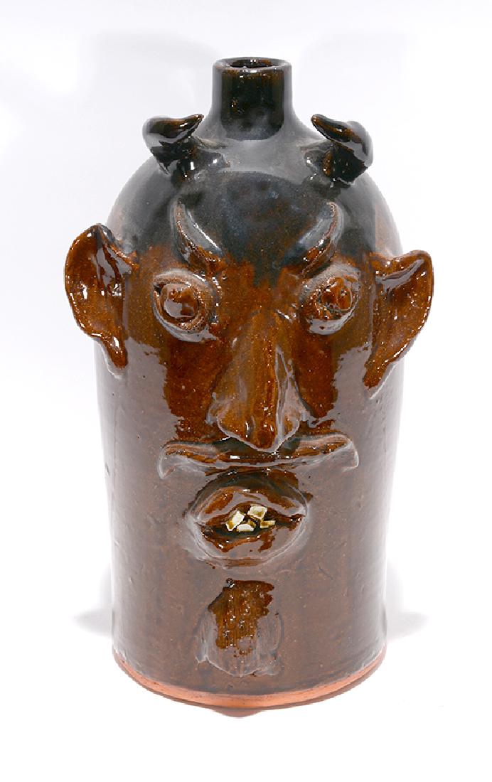 Louis Brown.  Lg 2-Tone Devil Face Jug. (1 of 5)