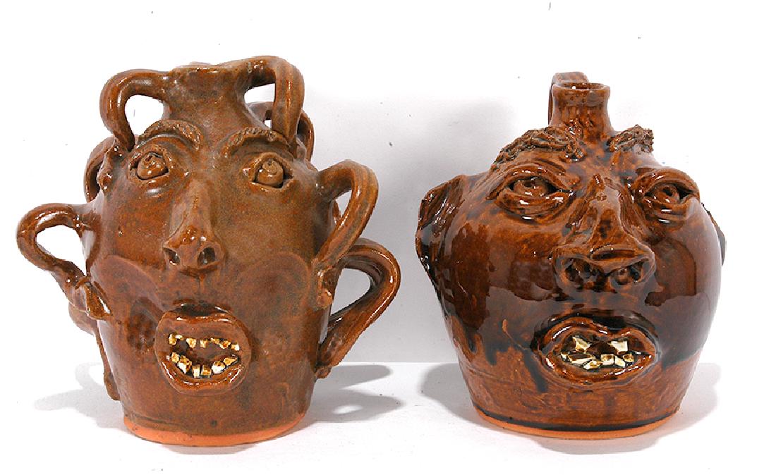 Brown Pottery.  Medusa Face & Face Jugs. (1 of 4)