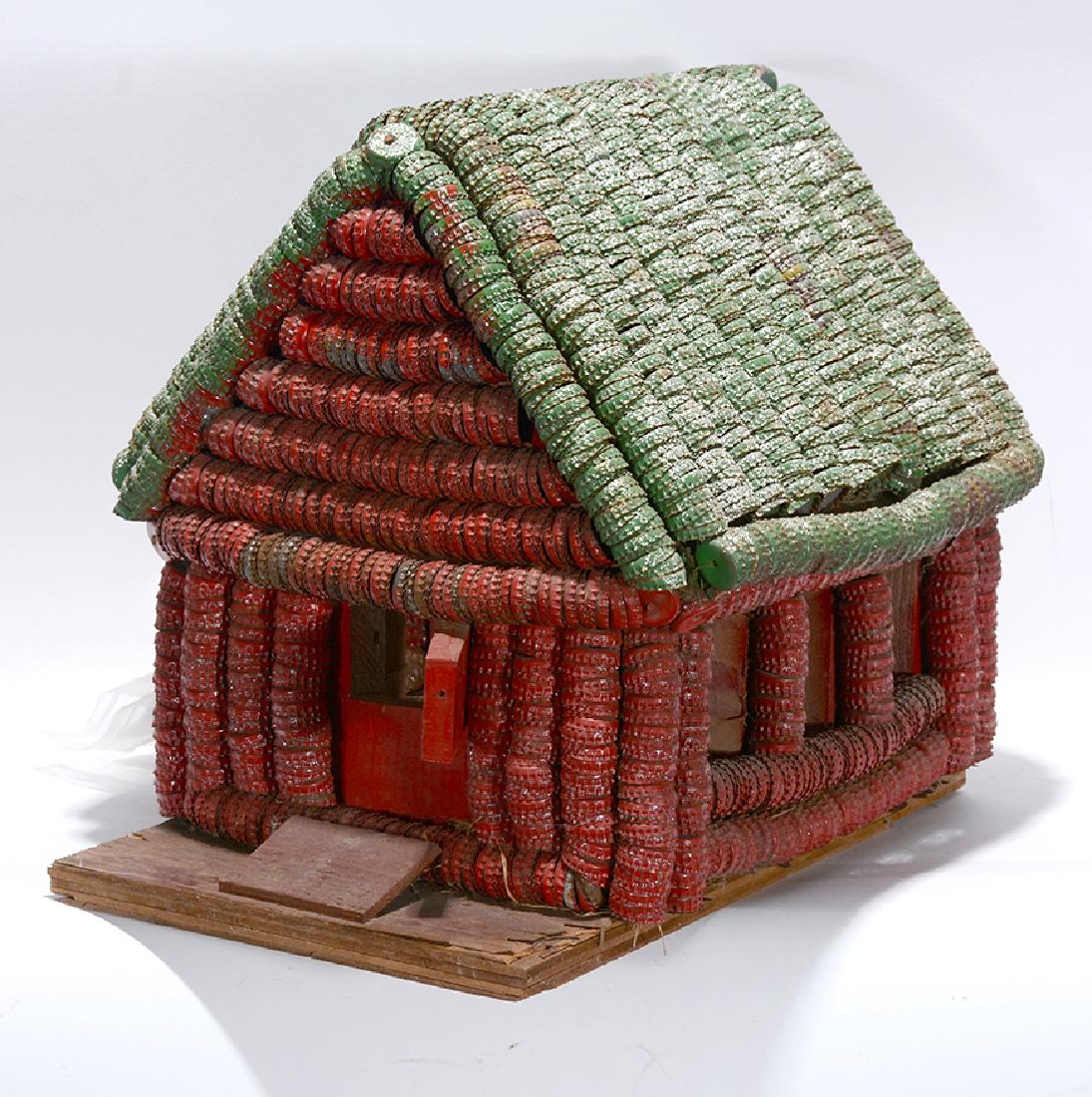 Clarence Woolsey. Red And Green Barn.: Clarence Woolsey. Red And Green Barn. Not signed. Bottlecap, glitter and painted construction. Excellent condition. 19" x 16" x 17". Est. $1,000-2,000. Ship: $85