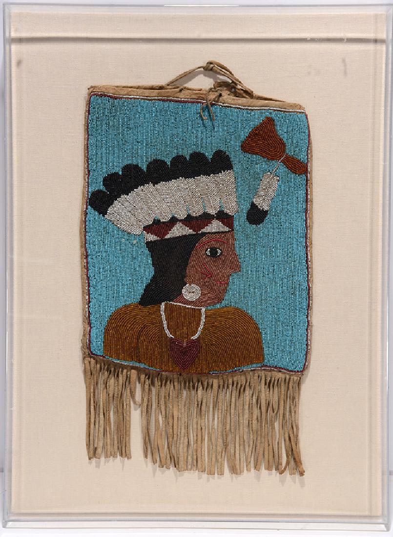 Native Am. Leather Bag & Beaded Indian Portrait. (1 of 3)