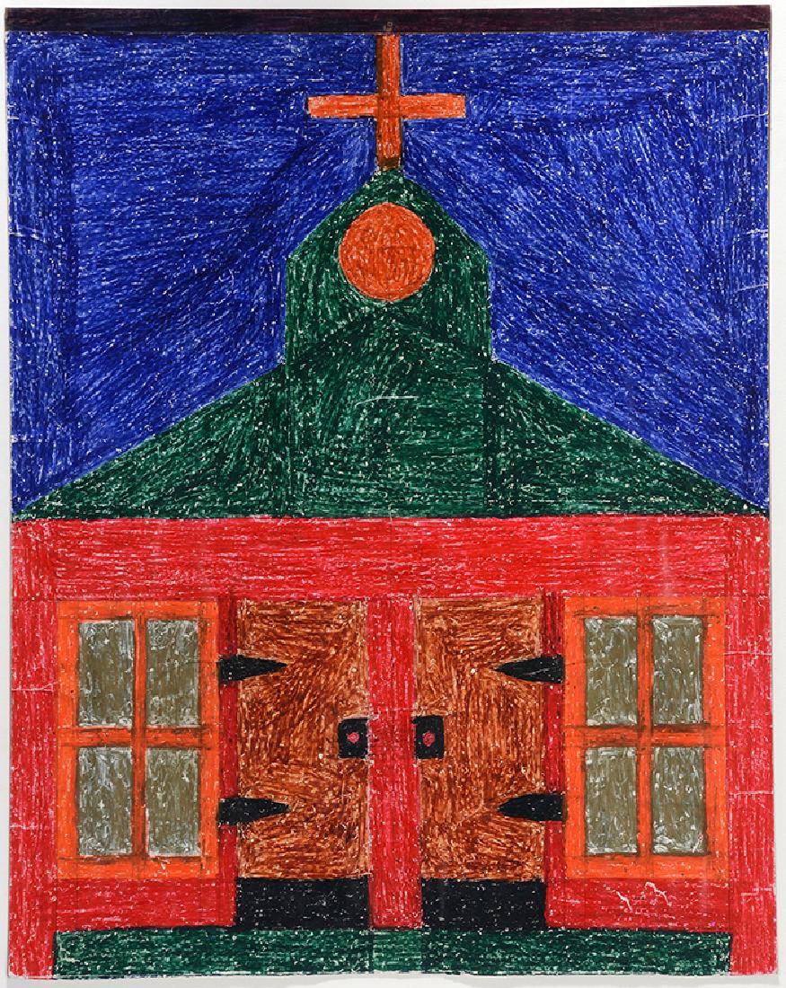 Eddie Arning.  Church With Barn Doors. (1 of 2)