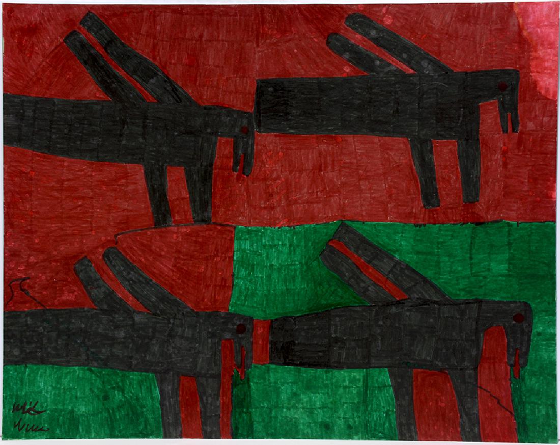 Willie White. Black Grasshoppers On Red. (1 of 1)