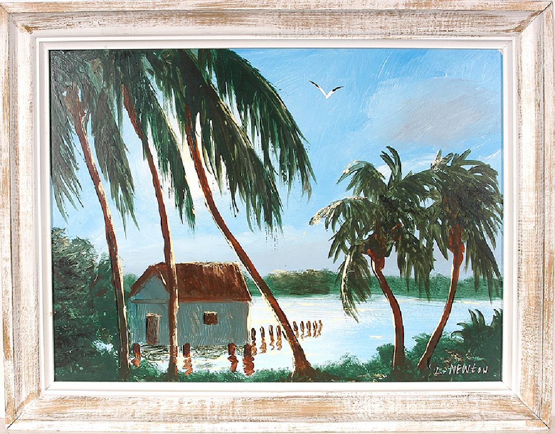Lemuel Newton. Shack On The Water.: Lemuel Newton. Shack On The Water. Signed. Oil on masonite. 27.5"w x 21.5"h with artist made molding frame. Good condition. Est. $300-500 Ship: $65