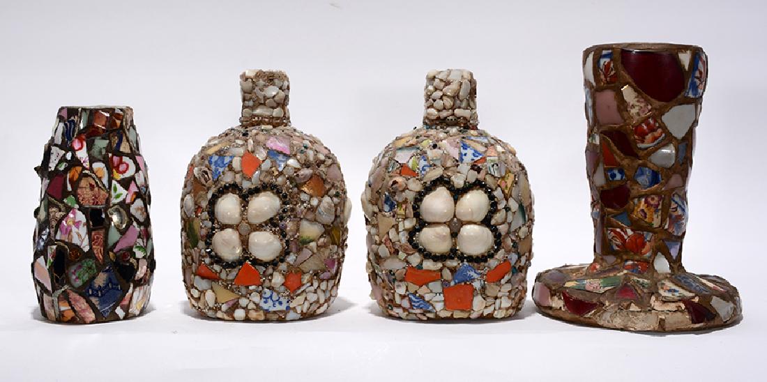 4 Memory Jugs With Shells & Glass. (1 of 2)