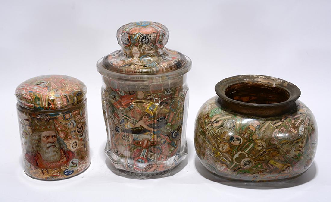 Decoupage 3 Cigar Label Glass Decanters. (1 of 5)