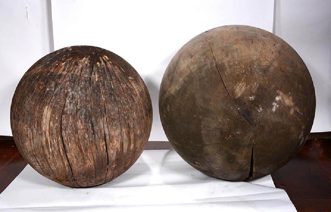 Two Giant Carved Wooden Balls. (1 of 3)