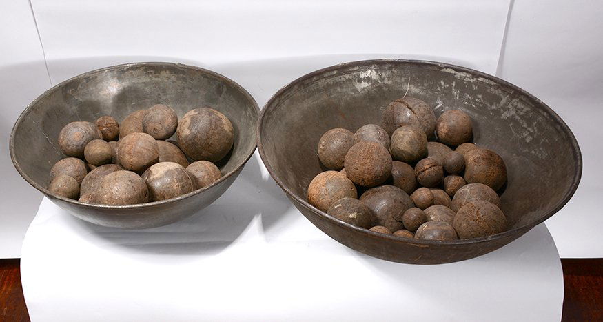 2 Giant Metal Bowls Filled With Wooden Balls. (1 of 4)