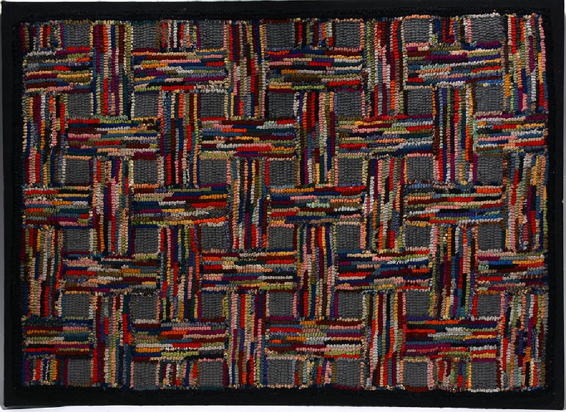 Mounted Cross Hatched Design. Hooked Rug. (1 of 1)