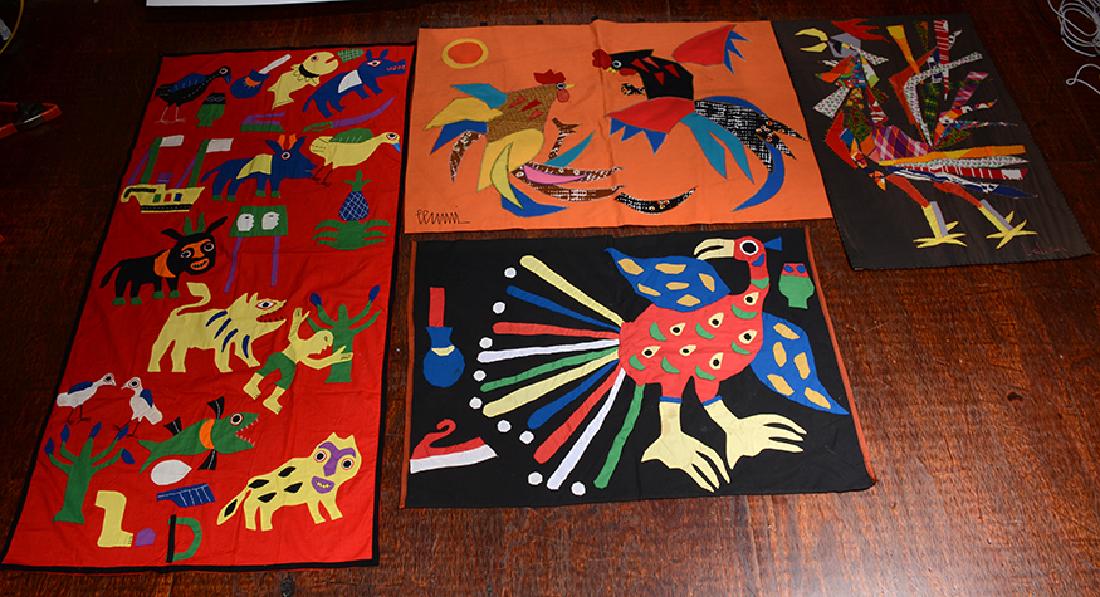 4 International Hand-Sewn Tapestries.: International Group Four Hand-Sewn Tapestry. Cotton cloth and burlap. Excellent condition. Largest is 45” x 31”. Provenance: Dr. Gladys Fry. Est. $200-400. Ship: $35