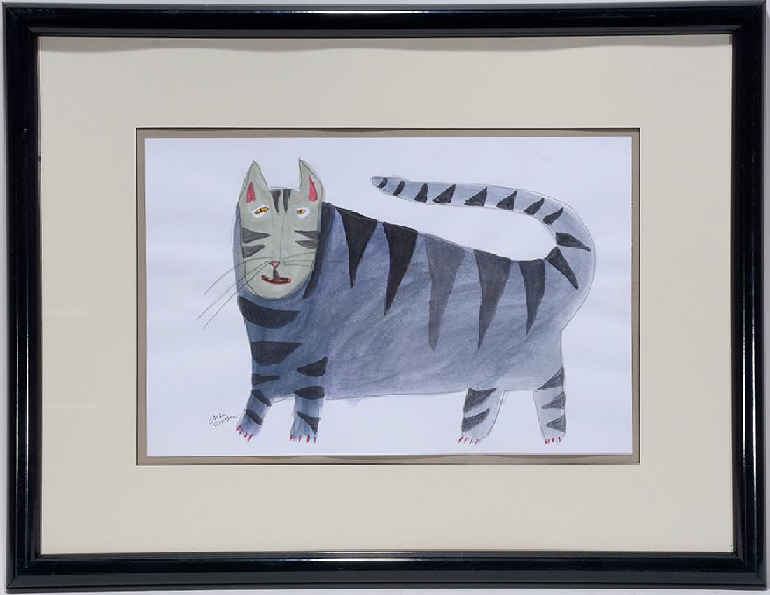 Cher Shaffer. Cat.: Cher Shaffer. Cat. Signed. Not dated. Watercolor and graphite on paper. Excellent condition. 26” w x 20” h with frame. Est. $300-500. Ship: $45