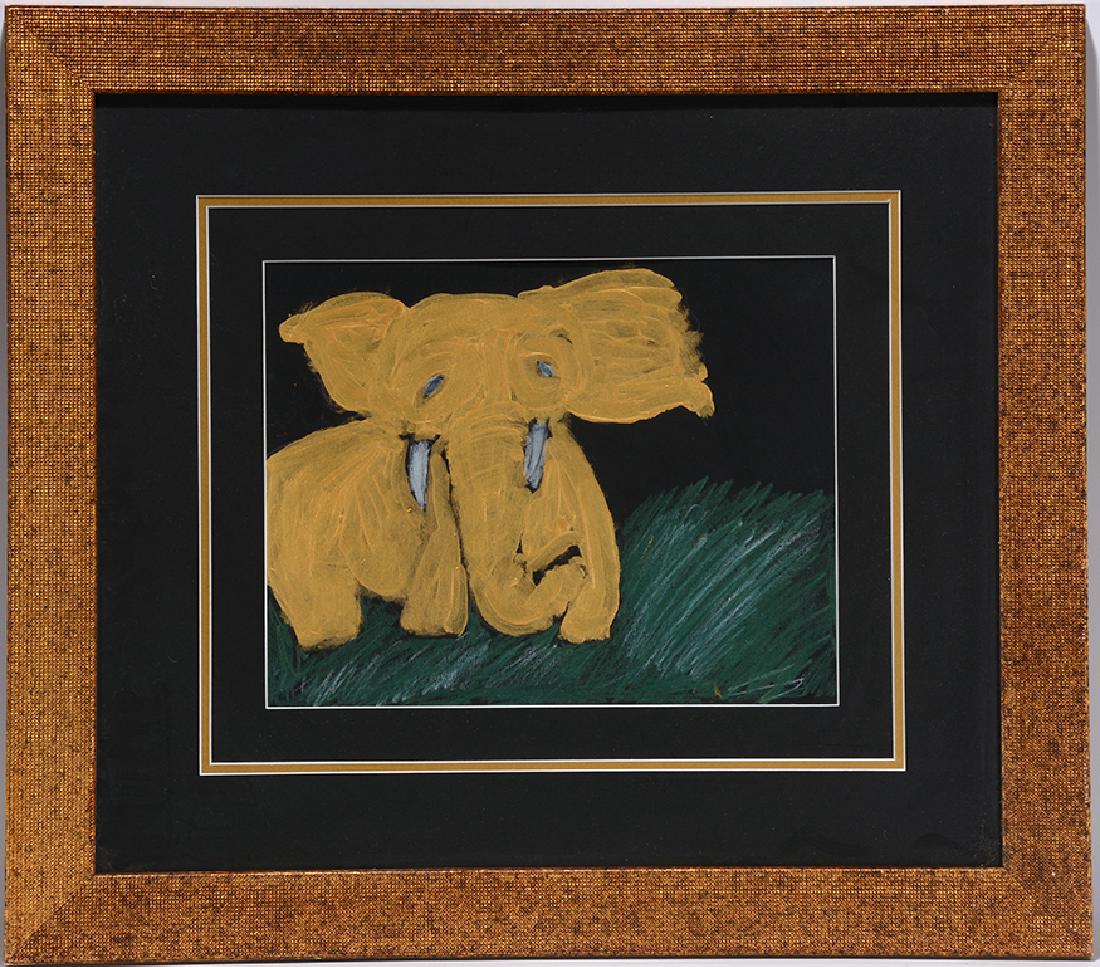 Leon McCutcheon. Gold Elephant.: Leon McCutcheon. Gold Elephant. Not signed. Oil on paper. Excellent condition. Image is 13” w x 10”h. Frame is 26” w x 23”h. Est. $200-300. Ship: $55