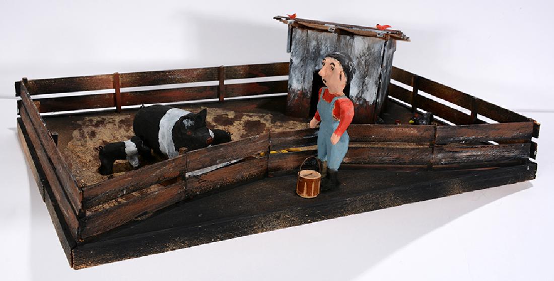 Doug Miller. Hog Farmer.: Doug Miller. Hog Farmer. 1991. Signed and dated. Carved and painted wood. Great condition. 20” w x 13”h. Est. $100-200. Ship: $65