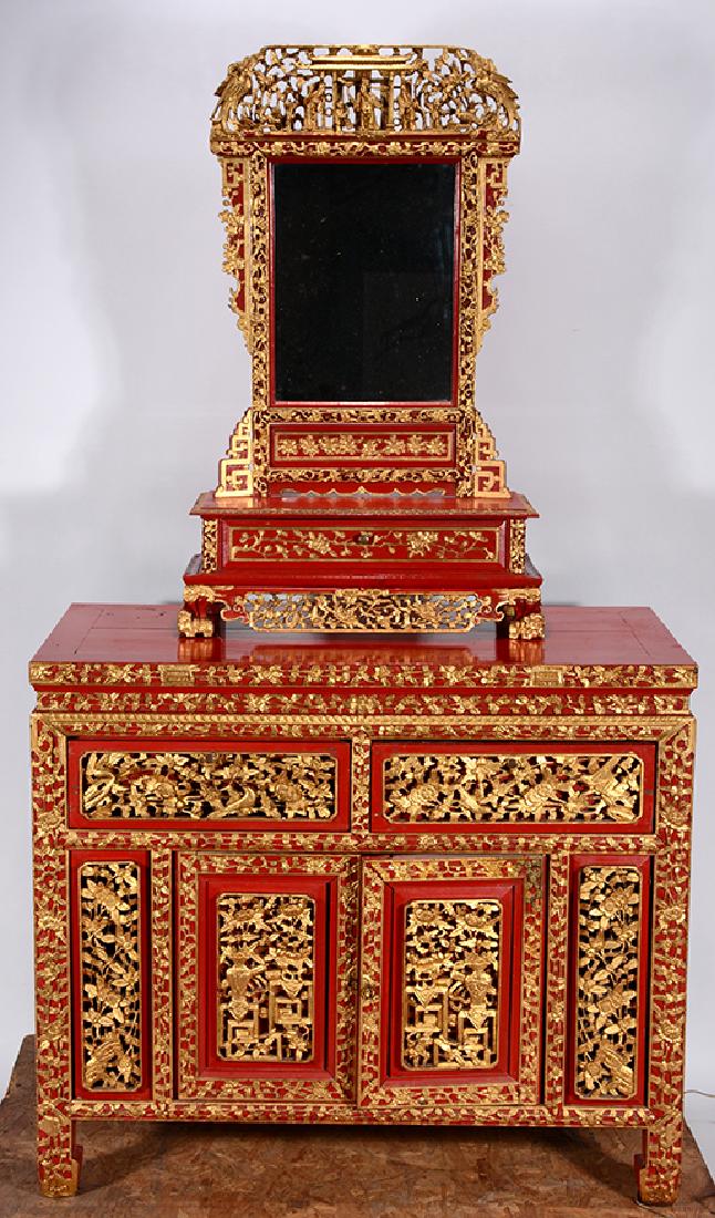 Chinese Highly Decorated Wardrobe With Mirror. (1 of 4)