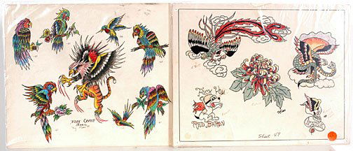 Sailor Moses Flash Art - Fantasy: Flash art by Sailor Moses. Two sheets. both 14" x 11". These two feature fantasy images. Very colorful. Dated 1979 Est. $100 - $200 / Ship: $25