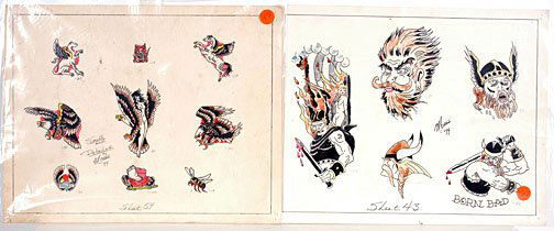 Sailor Moses Flash Art - Viking: Flash art by Sailor Moses. Two sheets. both 14" x 11". These two feature Vikings and the other has eagles, winged horses and Mr. Natural. Dated 1979 Est. $100 - $200 / Ship: $25