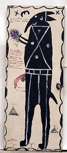 R. A. Miller Devil: SLOTIN FOLK ART FAVORITE!! Paint on door. 80t x 32w VERY LARGE Est. $1,000 - $2,000 Buyer Responsible for Shipping