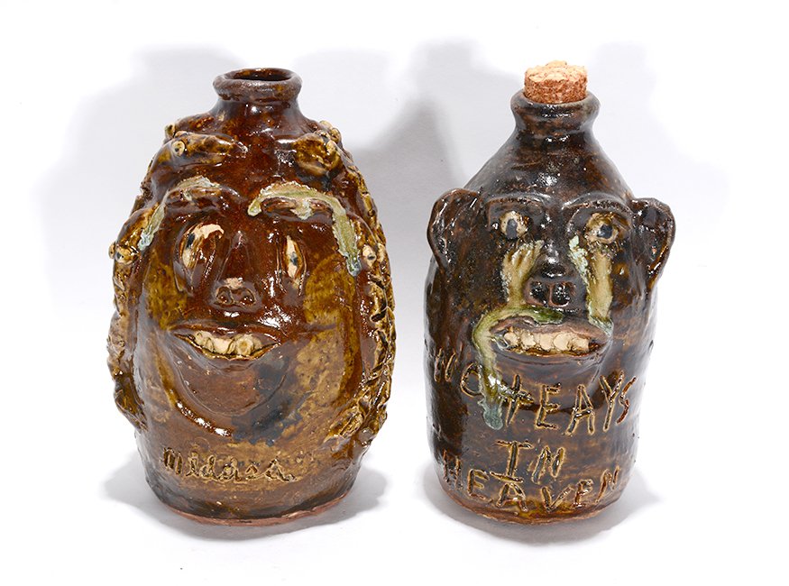 Marie Rogers. Medusa & No Tears In Heaven Face Jugs.: Marie Rogers. Medusa & No Tears In Heaven Face Jugs. Signed and titled. Mint condition. Average size is 8.5"h. Est. $200-400. Ship: $75