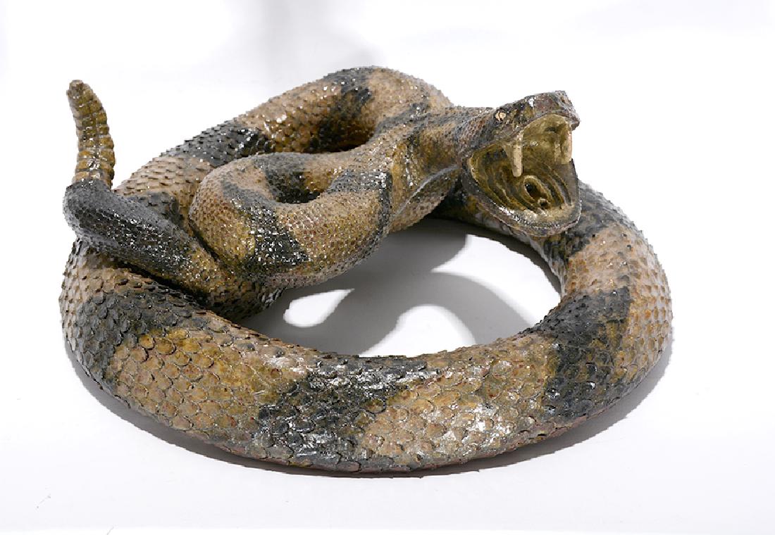 Michael & Melvin Crocker. #5 Open Mouth Rattlesnake.: Michael & Melvin Crocker. #5 Open Mouth Rattlesnake. 1991. Signed, dated and numbered. Mint condition. 5.5"h x 10.5" diameter. Est. $600-900. Ship: $65