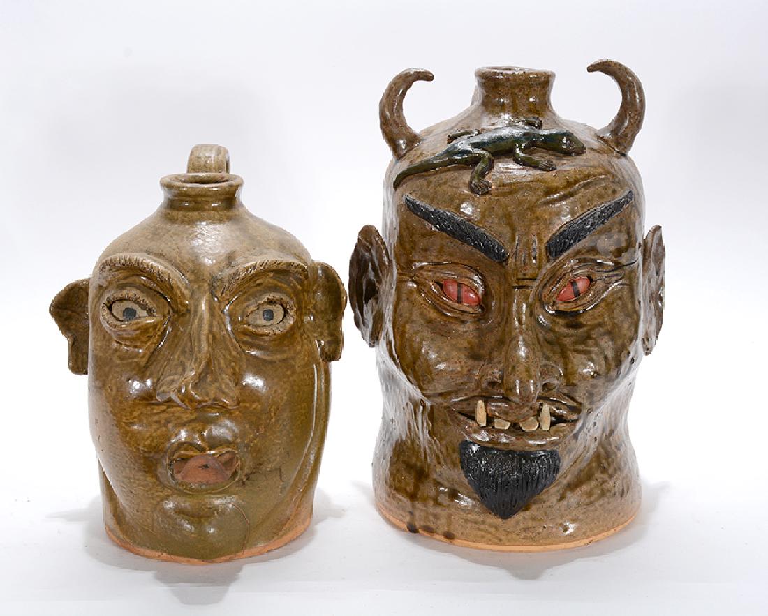 Wilford Dean. Devil Face Jug And Face Jug With Tongue. (1 of 2)