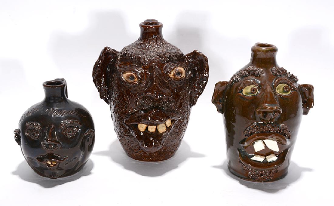 Seagrove & G.F. Cole. Three Pint-Size Face Jugs. (1 of 2)