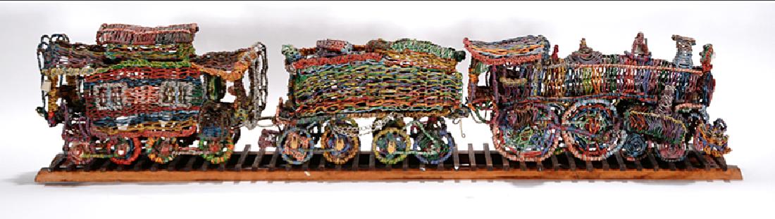 Crazy Mac (attrib.) Wire Three Car Train On Tracks. (1 of 6)