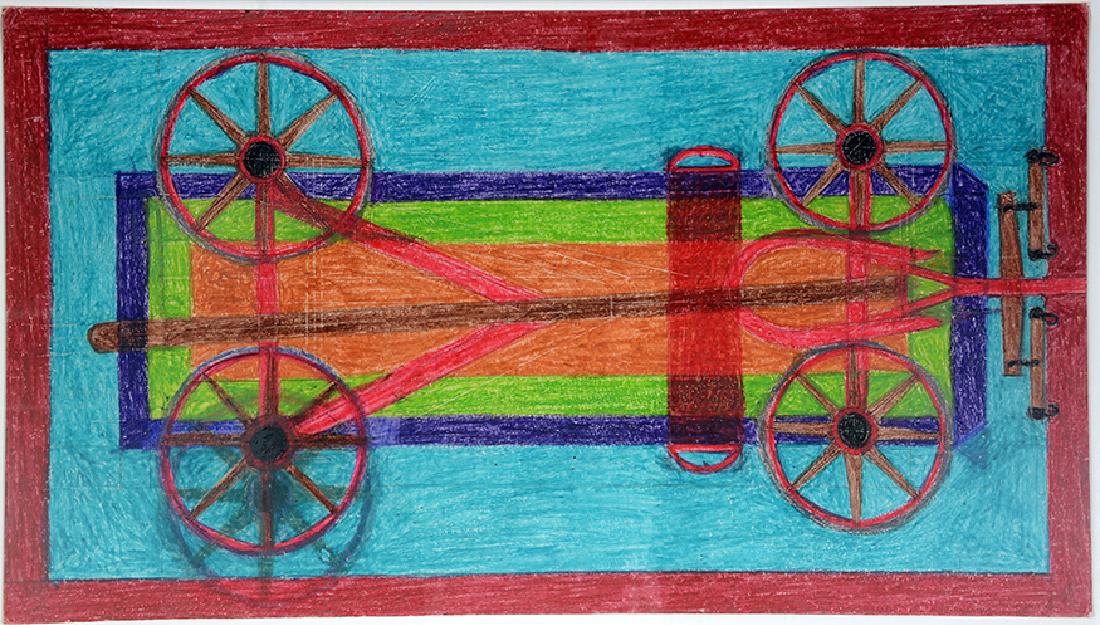 Eddie Arning. Farm Wagon On Blue. (1 of 2)