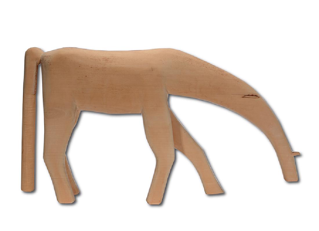 Minnie & Garland Adkins. Natural Wooden Horse.: Minnie & Garland Adkins. Natural Wooden Horse. 1990. Signed and dated. Carved natural wood horse. Excellent condition. 30" w x 16"h. Provenance: Linda and Ted Meadors Collection. Est. $500-800. Ship: 