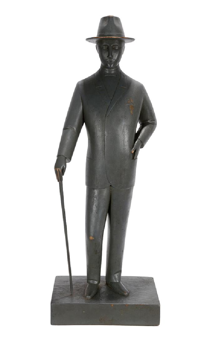 Anonymous. Well-Dressed Man With Fedora & Cane Carving. (1 of 10)