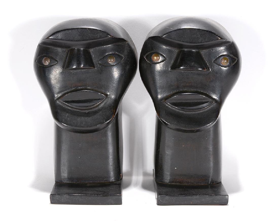 Pair of Modern Sculptured Black Bust Bookends. (1 of 9)