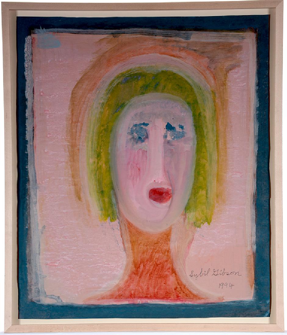 Sybil Gibson. Lady In Pink.: Sybil Gibson. Lady In Pink. 1994. Signed and dated. Watercolor on newsprint. Excellent condition. Size with frame is 24"w x 28"h. Provenance: from the private collection of Sybil Gibson's family. Est.