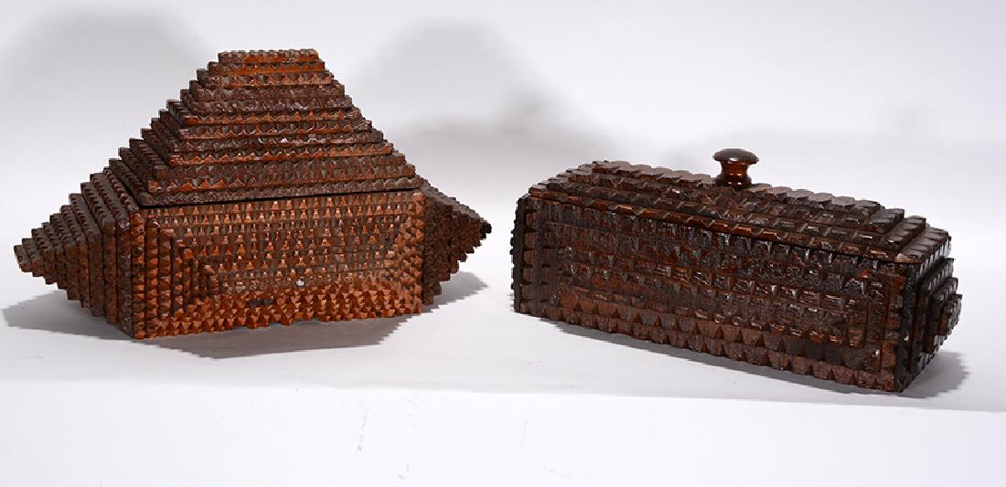 Pair Of Elongated Tramp Art Boxes. (1 of 3)