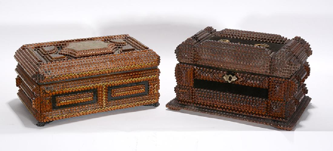 Pair of Keepsake Tramp Art Boxes. (1 of 3)