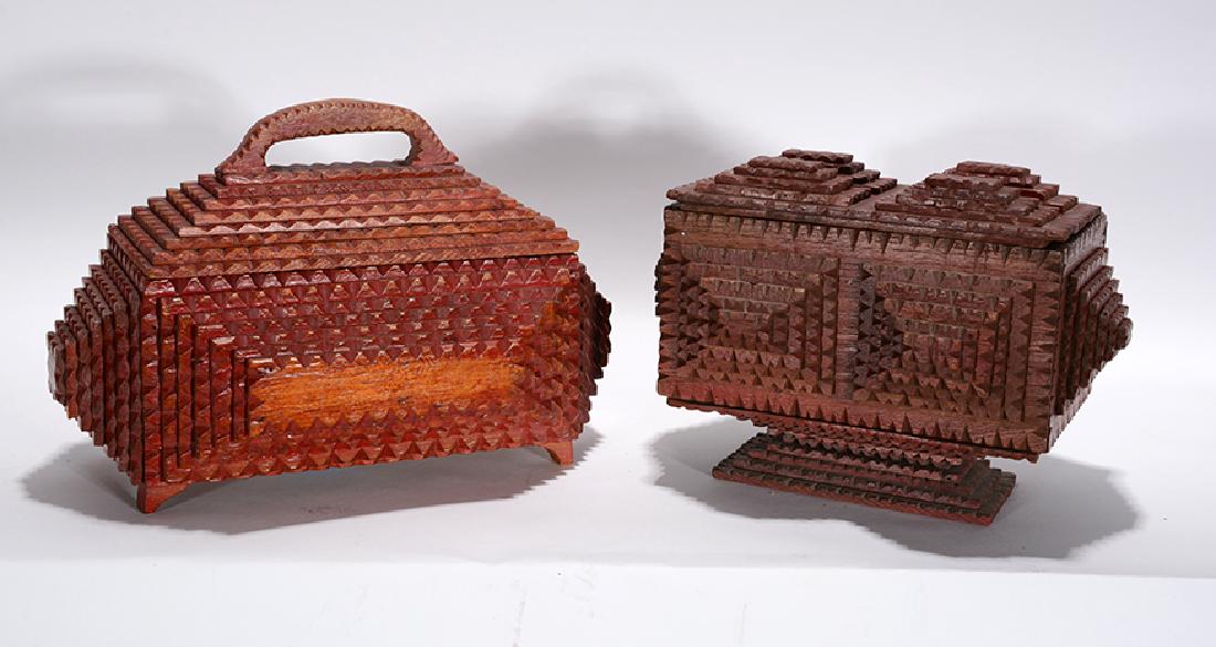 Reddish Colored Tramp Art Pyramid Boxes. (1 of 2)