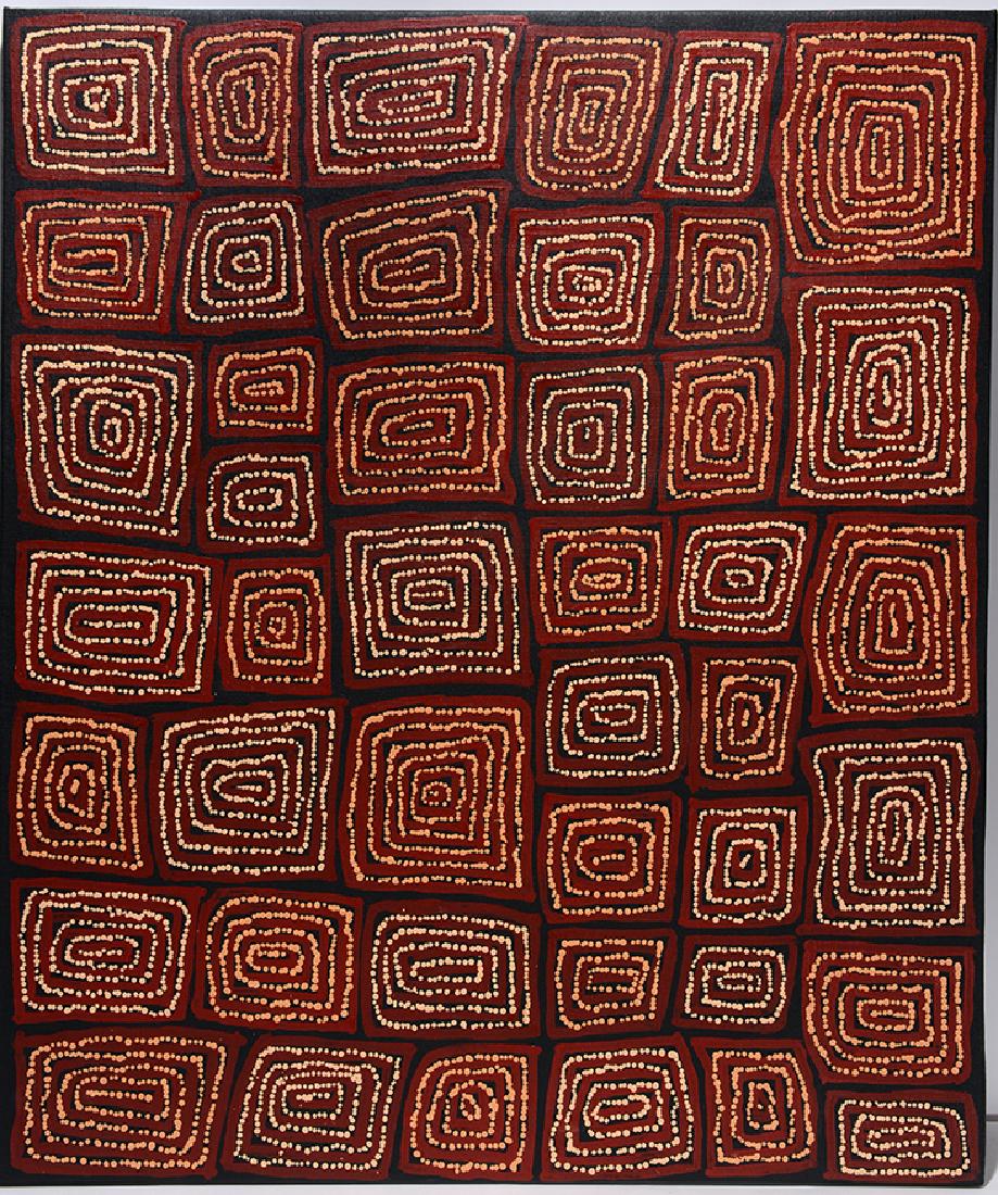 Thomas Tjapaltjarri. Red Squares With Ivory Patterns. (1 of 3)
