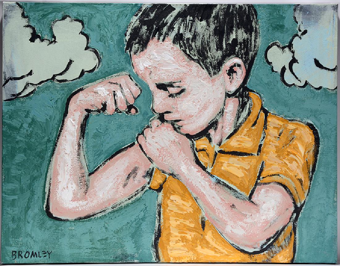 David Bromley. Boys Gun Show.: David Bromley. Boys Gun Show. Signed. Heavy paint and oil on canvas. Excellent condition. 36" w x 38"h. Est. $600-900. Ship:$85