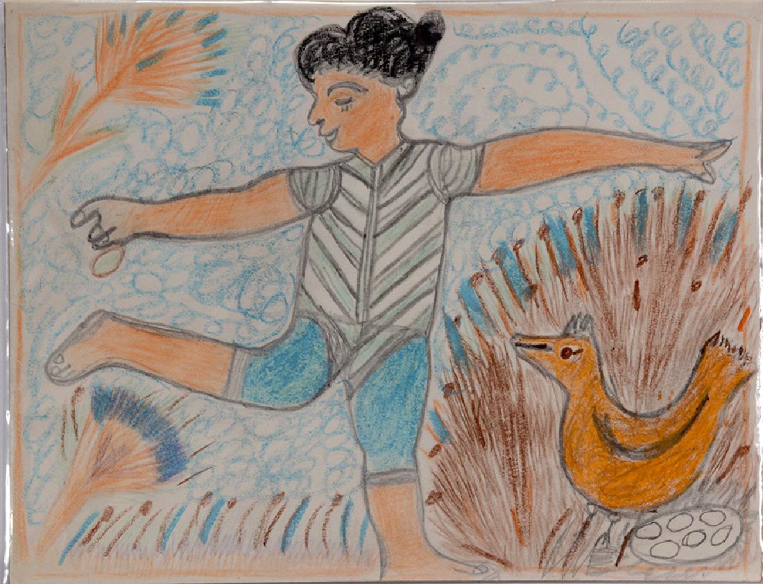 Nellie Mae Rowe. Dancing Girl.: Nellie Mae Rowe. Dancing Girl. Not signed. Crayon and pencil on paper. Excellent condition. Provenance: Sterling Strauser Collection. 11" w x 8.5"h. Est. $400-600. Ship: $35