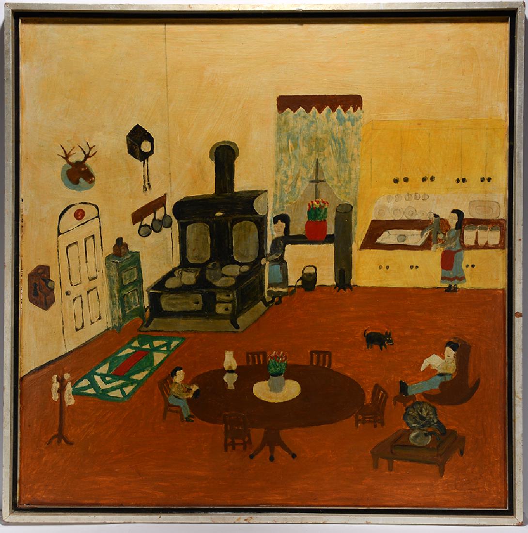 Antonio Esteves. View Inside Home.: Antonio Esteves. View Inside Home. 1973. Signed and dated. Paint on artist paper board. Excellent condition. 37"x 37". Provenance: Exhibited at Brooklyn Museum, 1977. Est. $1,000-3,000. Ship: $150