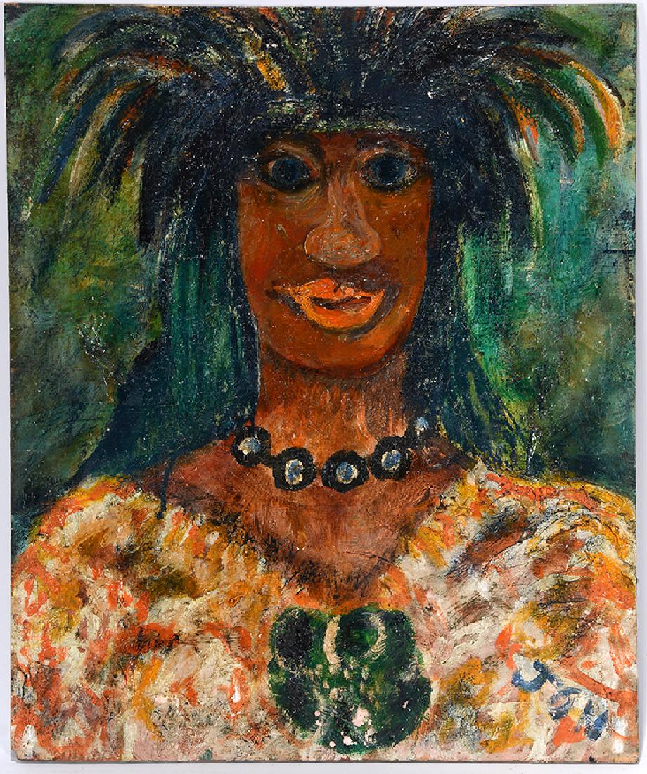 Jon Serl. Tahitian Princess.: Jon Serl. Tahitian Princess. Signed. Not dated. Heavy oil on board. Minor paint chip in lower center, otherwise great condition. 15" w x 18"h. Est. $1,000-2,000. Ship:$45