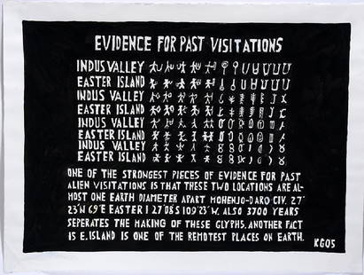 Ken Grimes. Evidence For Past Visitations.: Ken Grimes. Evidence For Past Visitations. Initialed and titled. Paint on poster. Excellent condition. 30" w x 22"h. Not framed. Est. $1,000-3,000. Ship: $75